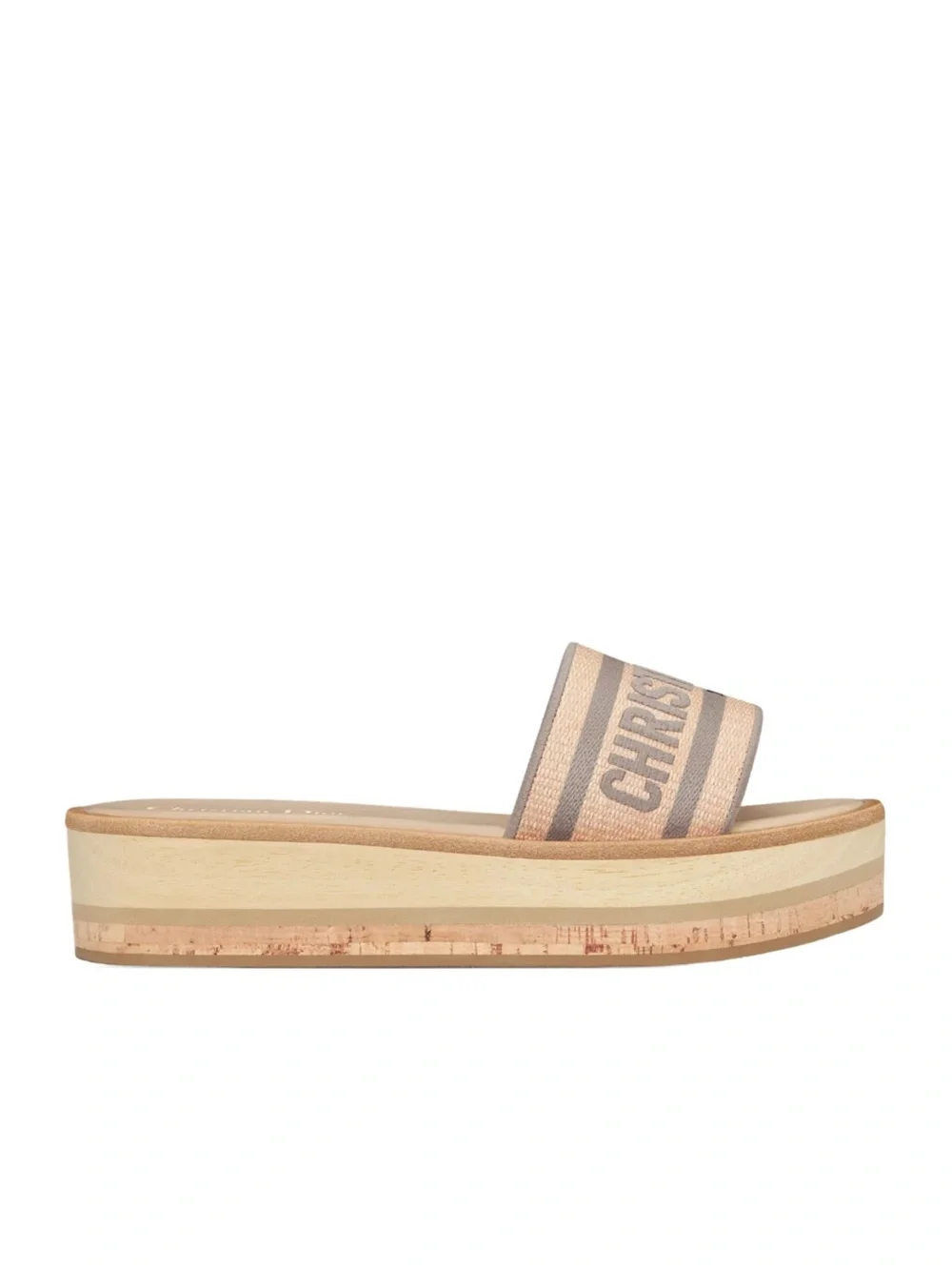 New in Box Dior Natural Beige Logo Cork Platform Slide